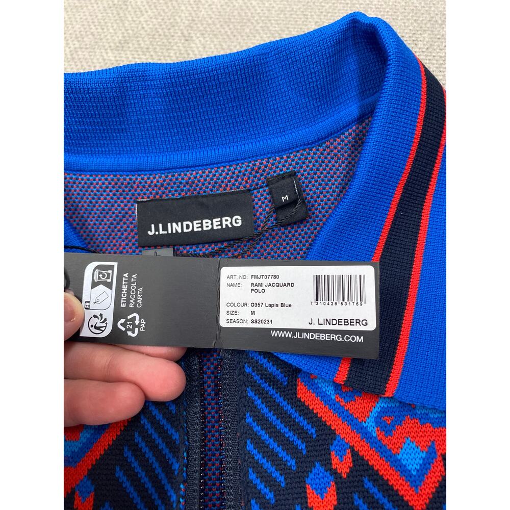 J. Lindeberg Men's Rami Jaquard Polo, Long Sleeve, Medium, Lapis Blue, NWT - Picture 6 of 7